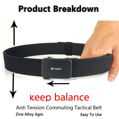 TUSHI Reinforced Tactical Belt for Men with Automatic Metal Buckle.