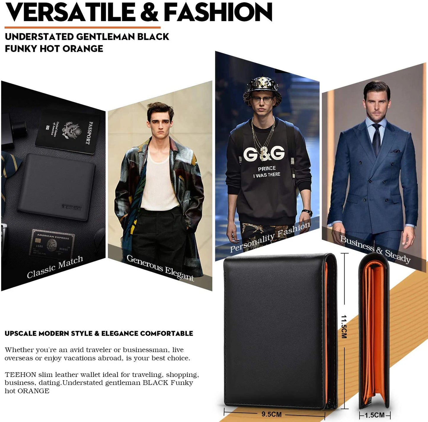 Men's slim wallet in genuine leather.