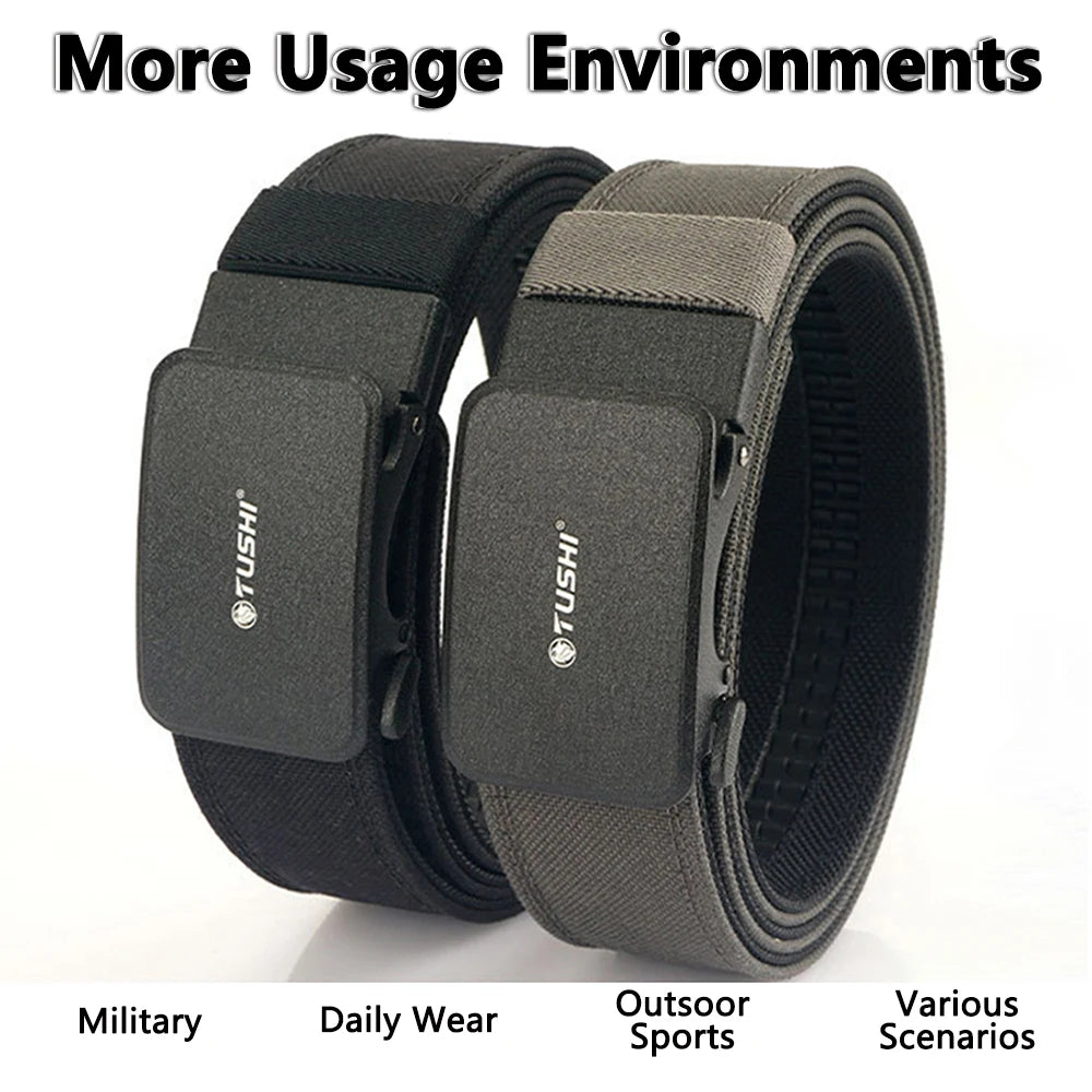 TUSHI Reinforced Tactical Belt for Men with Automatic Metal Buckle.