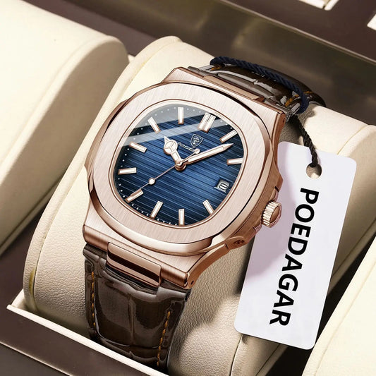 POEDAGAR men's watch, executive model, in casual leather.