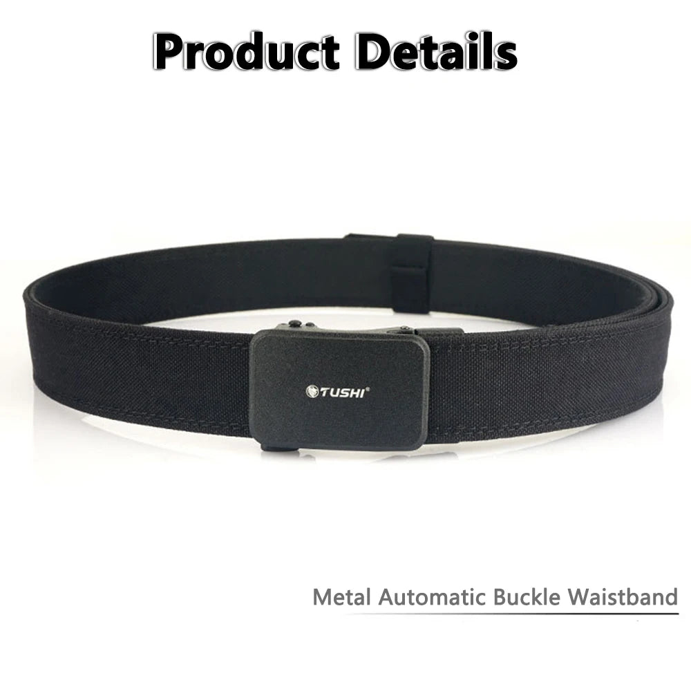 TUSHI Reinforced Tactical Belt for Men with Automatic Metal Buckle.