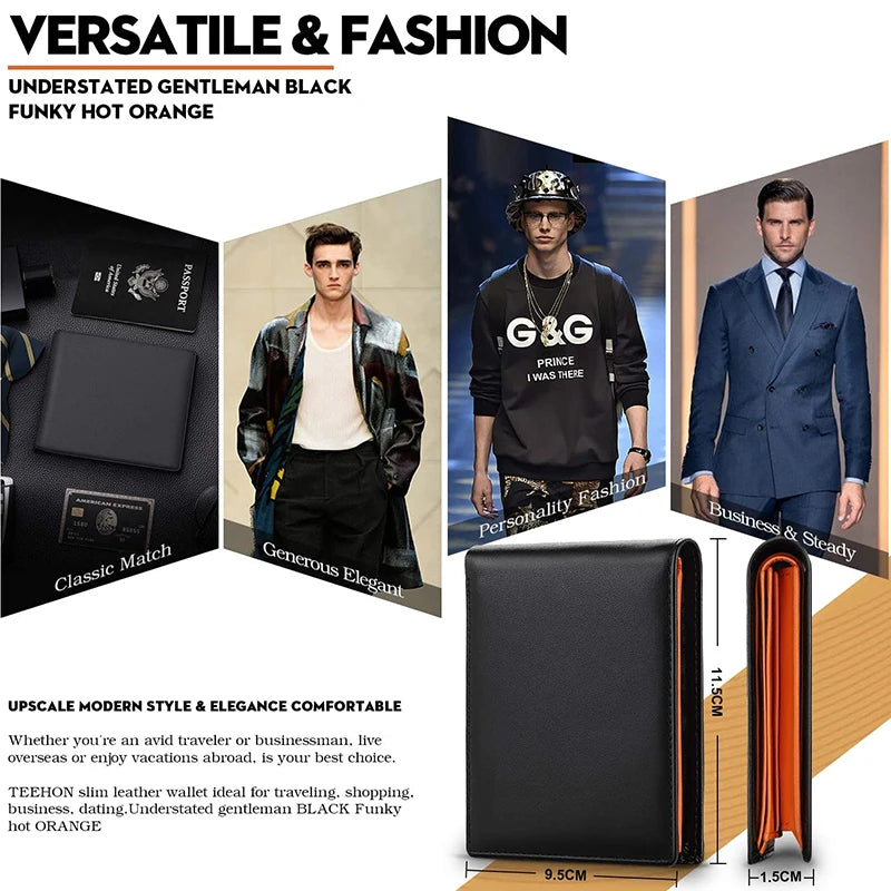 Men's slim wallet in genuine leather.