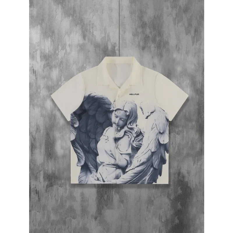 Shirt with an angel print, loose and casual fit, ideal for summer.