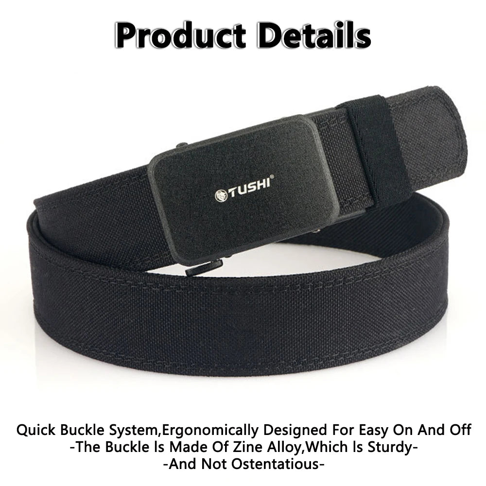 TUSHI Reinforced Tactical Belt for Men with Automatic Metal Buckle.