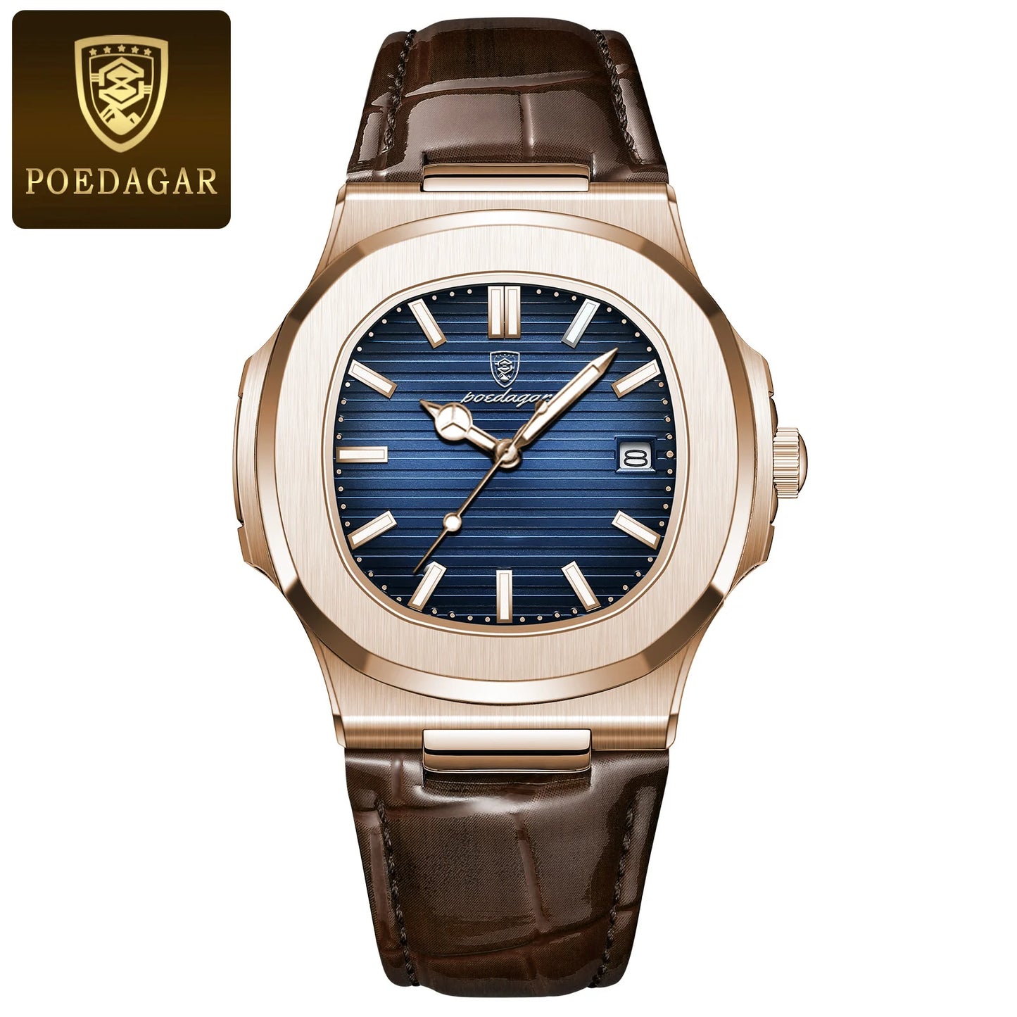 POEDAGAR men's watch, executive model, in casual leather.