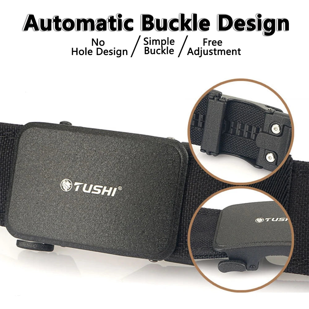 TUSHI Reinforced Tactical Belt for Men with Automatic Metal Buckle.