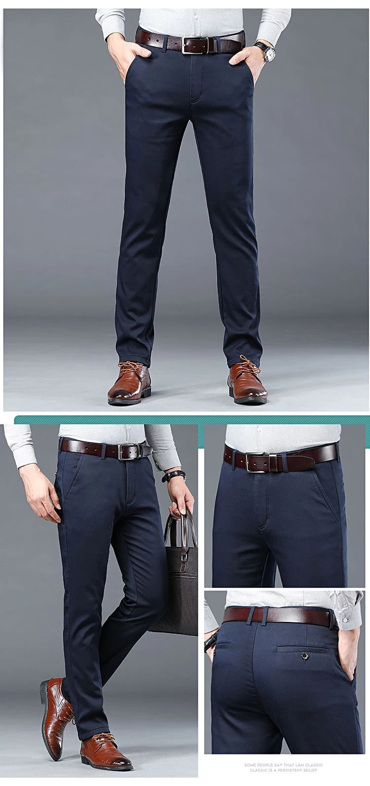 Slim fit tailored trousers, business casual style, in cotton.