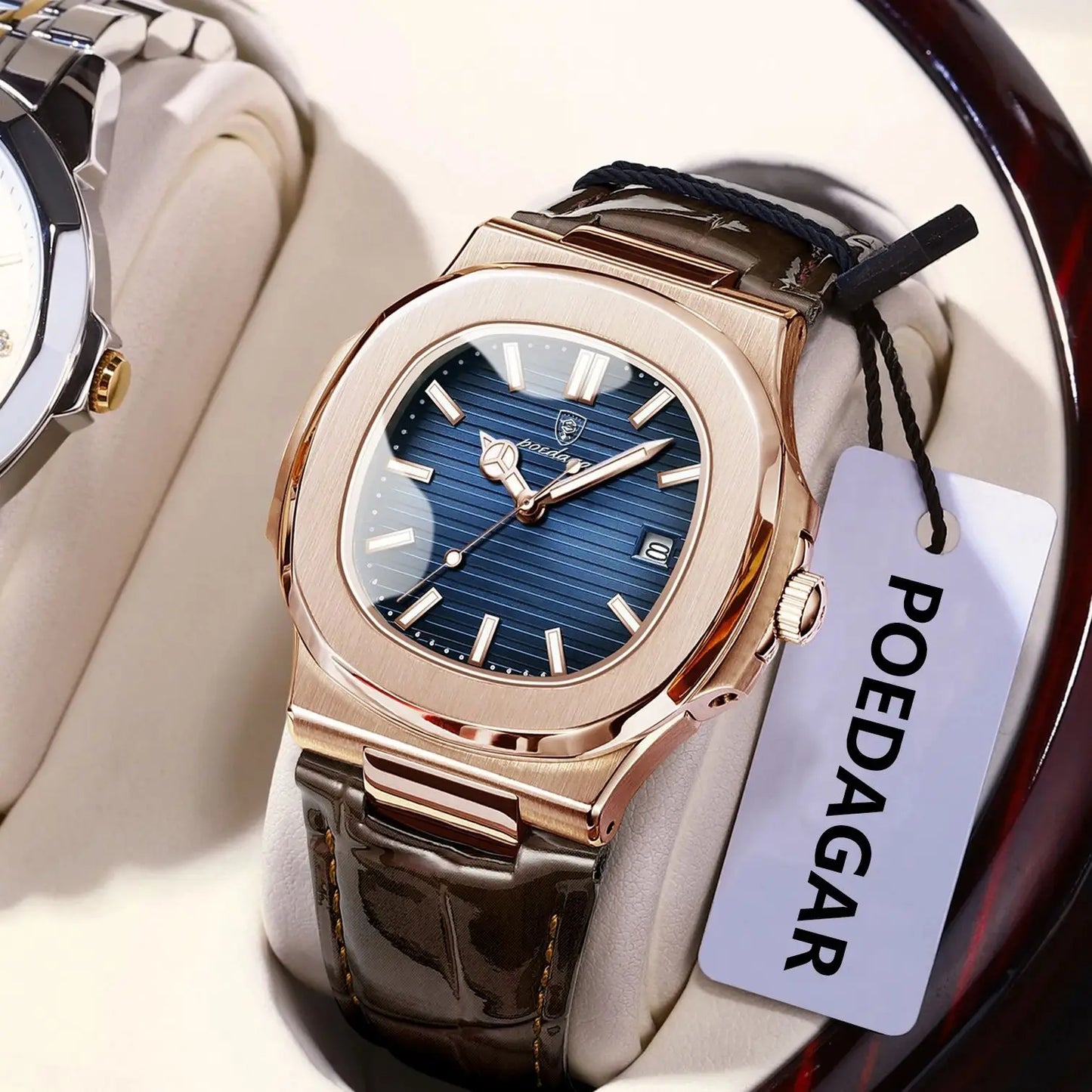 POEDAGAR men's watch, executive model, in casual leather.